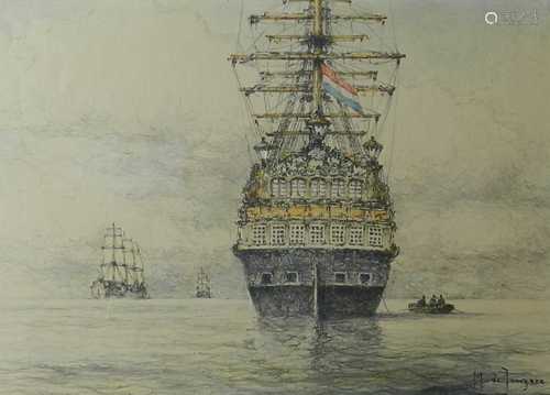 Marinus de Jongere, ship of the line, crayon