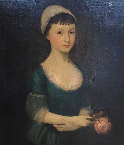 British school, 18th century, portrait of a young girl, oil on canvas