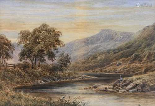 J Morris, a set of three watercolours of river landscapes