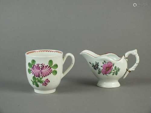 Caughley cream boat and coffee cup, circa 1785-90