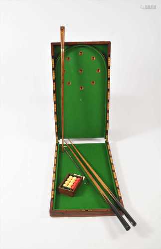 A small games collection to include a billiard cue relating to Major Jack Mytton Esq