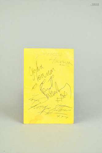 A ticket stub bearing early signatures of all four members of The Beatles, dated to 1963