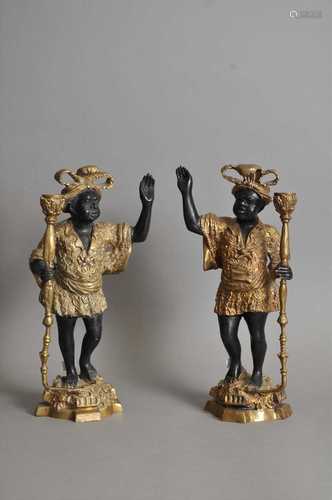 A pair of decorative cast candlesticks in the form of blackamoor figures