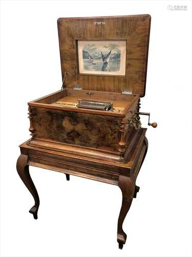 A walnut cased 'Harmonia' symphonium on associated stand