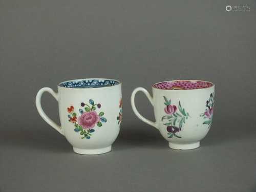 Two Caughley polychrome coffee cups, circa 1780-85