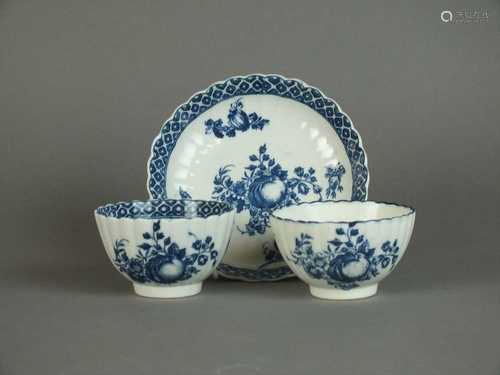 Two Caughley tea bowls and a saucer, circa 1775-84