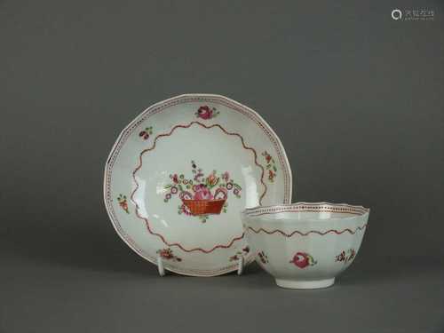 Rare Caughley polychrome tea bowl and saucer, circa 1790