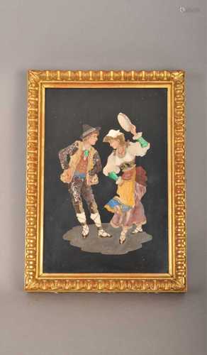 A gilt framed pietra dura figural panel, c1900