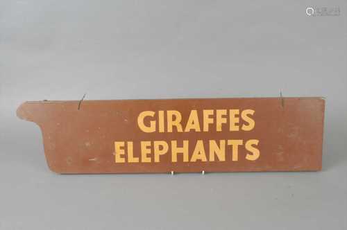 A 20th century hand painted double sided zoo sign 'Giraffes and Elephants',