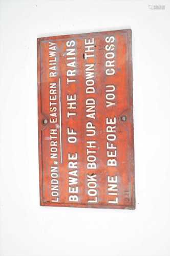 An original London, North Eastern Railway cast iron sign