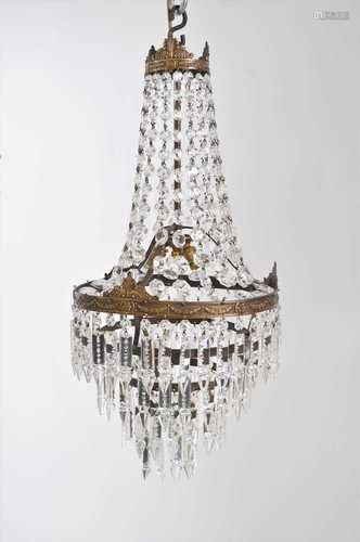 An early 20th century three tier cascading drop ceiling chandelier