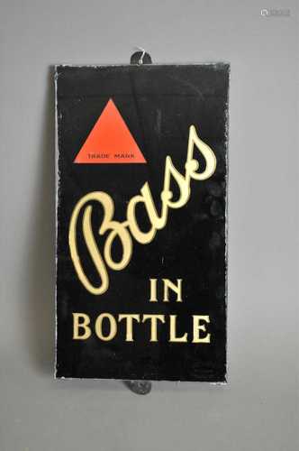 An original slate-backed glass pub advertising sign for 'Bass In Bottle' by Dickson, London