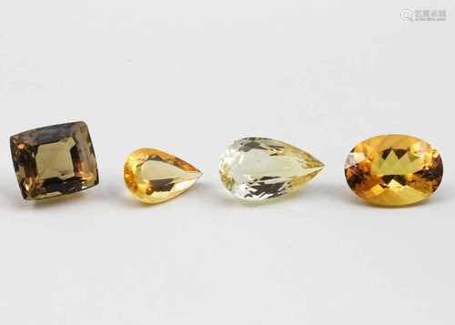 Vier verschiedenfarbige Citrine, zus. 129,3 ct.