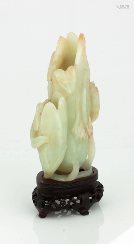 Chinese Jade Magnolia Vase with Wood Stand