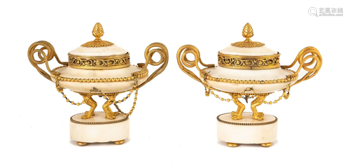 French Louis XVI Marble and Gilt Bronze Cassoulets