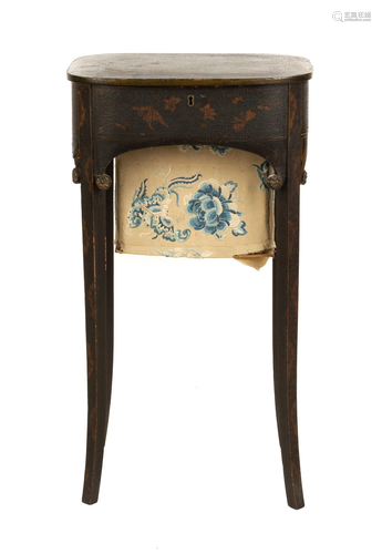 Lacquer Sewing Stand with Asian Motif