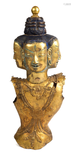 Tibetan Gilt Copper Repoussé Deity