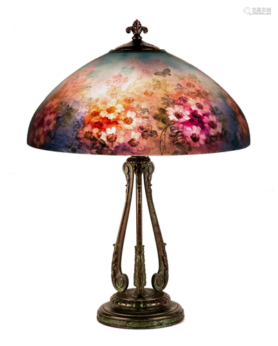 Handel Butterfly and Rose Table Lamp