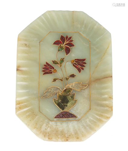 Mughal Jade Tray with Enamel and Gold Flowers