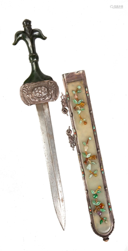 Chinese Silver Sword with Jade Panels & Hardstones