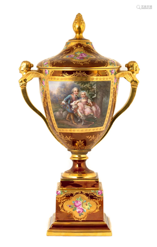 Vienna Hand Painted Three Piece Covered Urn