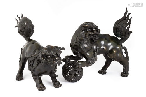 Pair Japanese Bronze Shi Shi Dogs