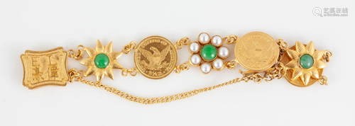 Chinese Gold US Coin, Jade and Pearl Bracelet