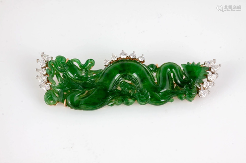 Jadeite, Gold and Diamond Dragon Brooch