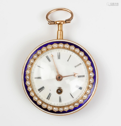 Ladies Gold, Enamel and Pearl Pocket Watch