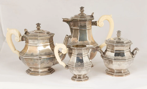 French Puiforcat Silver Coffee & Tea Set