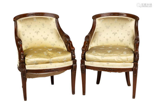 Pair of Neoclassical Fruitwood Swan Chairs