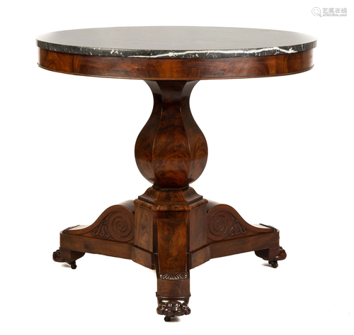 Neoclassical Marble Top Mahagony Center Table