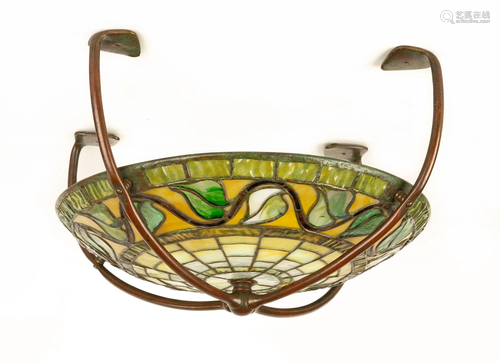 Tiffany Favrile Glass and Bronze Ceiling Fixture