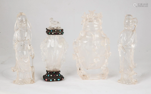 Group of Chinese Carved Rock Crystal Urns & C…