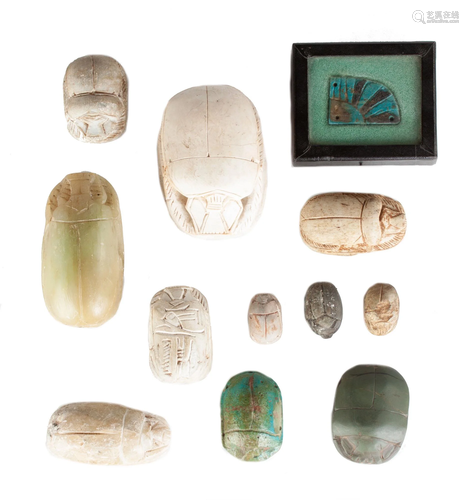 Group of 11 Egyptian Stone/Clay Scarabs & Faience