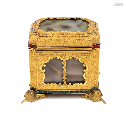 Attributed to James Cox, Gilt Copper and Agate Box