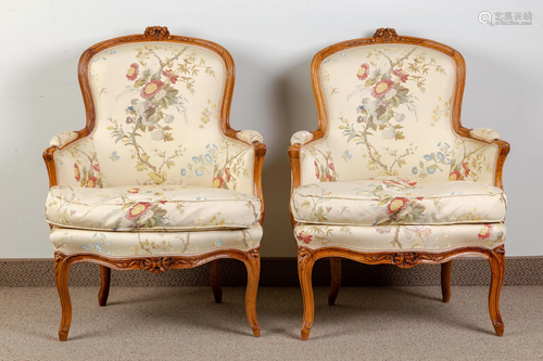 Pair of Period French Carved Walnut Armchairs