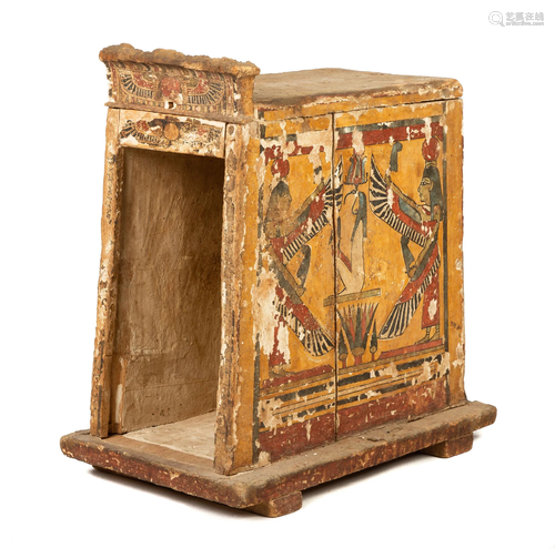 Egyptian Polychrome Wood Canopic Chest