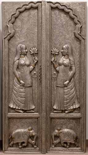 East Asian Silver Doors with Figures