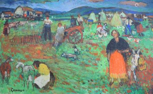 Reg Gammon (1894-1997) - Oil on board - Irish Smallholding with figures (the reverse with