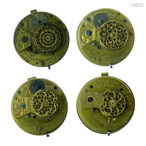 Four assorted 18th Century pocket watch movements (only), signed Schofield, Putney No 153, G.