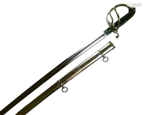 British 1821 pattern Light Cavalry officer's sword, with three bar steel plated basket hilt, wire