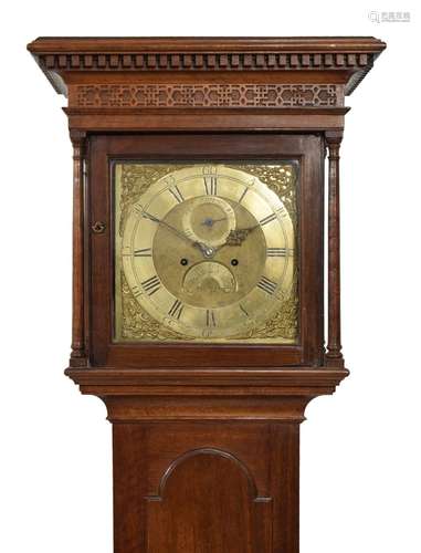 George III oak-cased eight-day brass dial longcase clock, Wilks, Wolverton, the 12-inch square brass