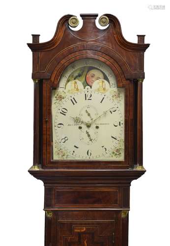 Early 19th Century inlaid oak-cased eight-day painted dial longcase clock, Blurton, Stourbridge,