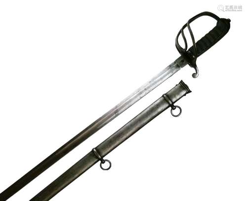 Royal Artillery officer's sword, three bar iron hilt, wire bound shark skin grip, slightly curved