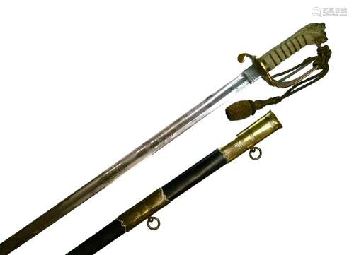 Royal Naval officer's sword retailed by G.Spencer, 8 Ordnance Rd. Portsmouth, the hilt with brass