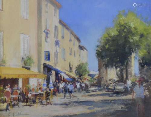 Robert 'Bob' Richardson (1938-) - Pastel - South of France café scene, signed lower left, 25cm x