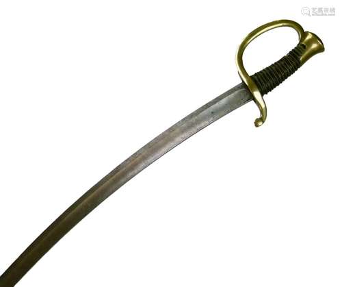 Mid 19th Century French mounted artillery sabre, curved single edged blade 80cm and engraved on