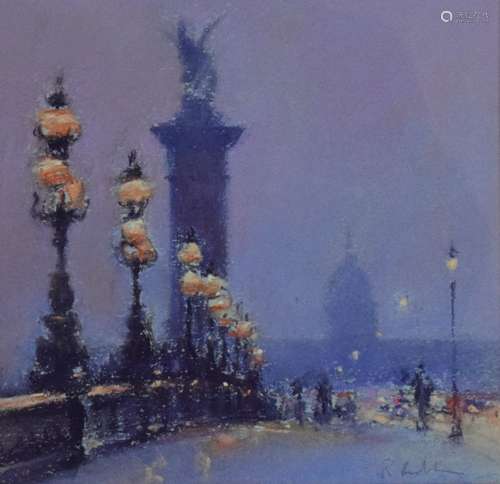 Robert 'Bob' Richardson (1938-) - Pastel - 'Evening, Pont Alexander, Paris', , signed lower right,