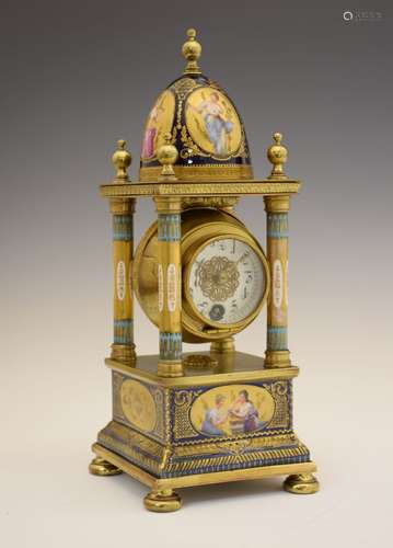 Late 19th/early 20th Century Austrian porcelain mantel clock, with white Arabic dial and single-